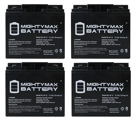 MIGHTY MAX BATTERY 12V 18AH F2 SLA Replacement Battery for Power Sonic PS-12180 - 4 Pack ML18-12F2MP41